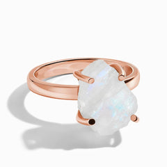 925 Sterling Silver Raw Crystal Moonstone Ring