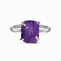 925 sterling Silver Raw Crystal Petite Amethyst Ring