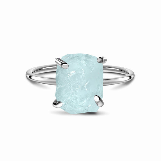 925 sterling Silver Raw Crystal Petite Aquamarine Ring