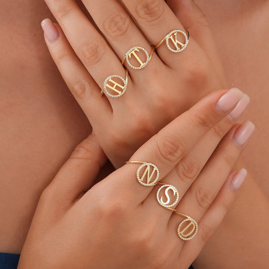 Dainty Personalized Initial Ring - Initial Diamond Ring Jewelry