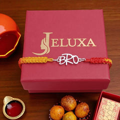 Customized Sterling Silver ‘BRO’ Rakhi with Red-Yellow Thread – Jeluxa Exclusive