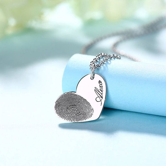 PERSONALIZED CUSTOM FINGERPRINT HEART NECKLACE FOR GIFT