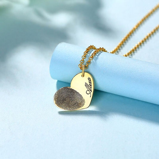 PERSONALIZED CUSTOM FINGERPRINT HEART NECKLACE FOR GIFT