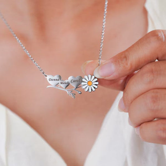 Custom Daisy Initial Heart Necklace