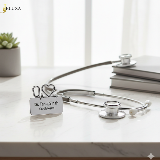 Custom Doctor Name Badge with Stethoscope Design
