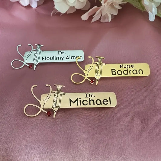 Custom Doctors and Nurses Names Brooch with Birthstone