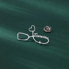 Custom Engraved Love Heart Stethoscope Brooch