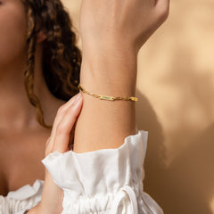 Custom Engraved Name Bar Bracelet With Dainty Paperclip Chain