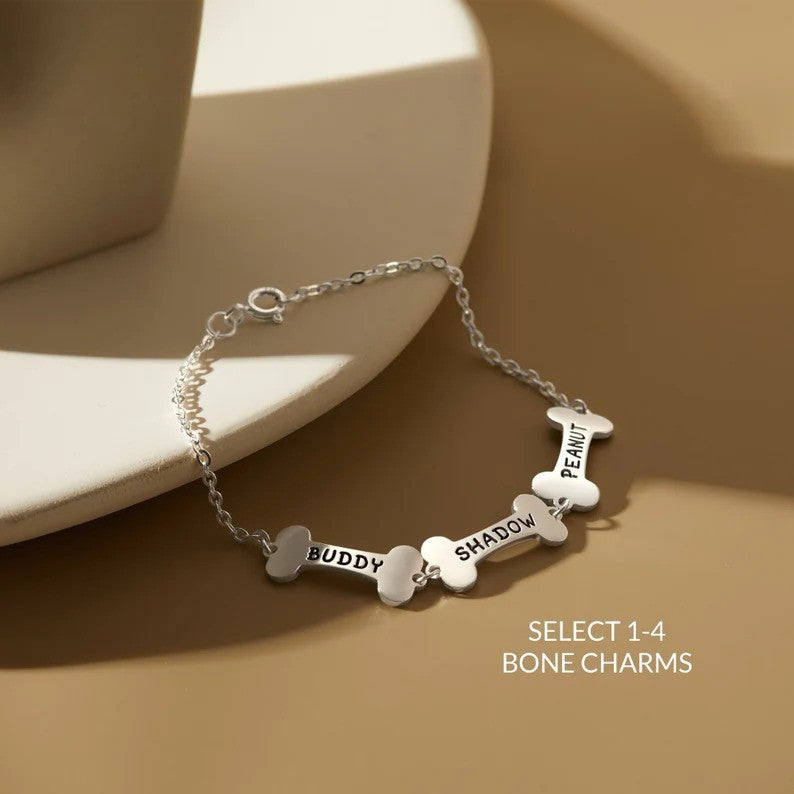 Personalized Pet Name Bone Charm Bracelet