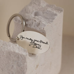 Custom Actual Handwriting & Signature Oval Keychain