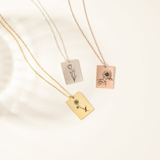Custom Birth Flower Tag Necklace