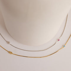 Custom Birthstone Initial Necklace in Box Chain