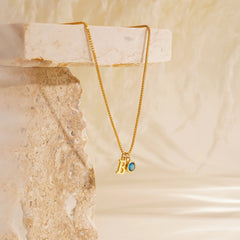 Custom Dainty Initial Birthstone Necklace with Box Chain