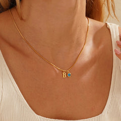 Custom Dainty Initial Birthstone Necklace with Box Chain