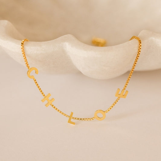 Custom Initial Letter Name Bracelet in Box Chain