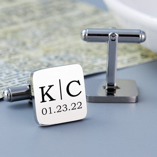 Custom Square Initials Wedding Cufflinks