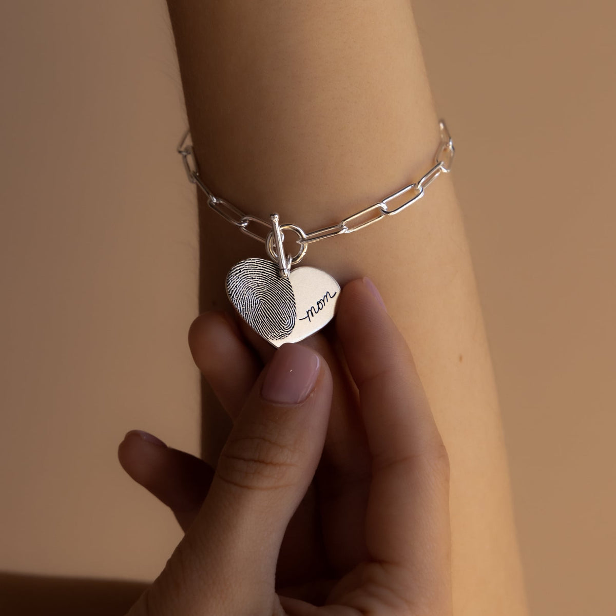 Customized Fingerprint-Footprint & Text engraved Heart Bracelet