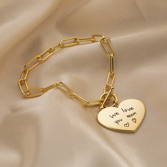 Customized Fingerprint-Footprint & Text engraved Heart Bracelet