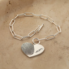 Customized Fingerprint-Footprint & Text engraved Heart Bracelet