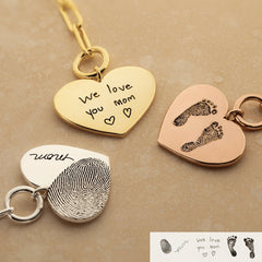 Customized Fingerprint-Footprint & Text engraved Heart Bracelet