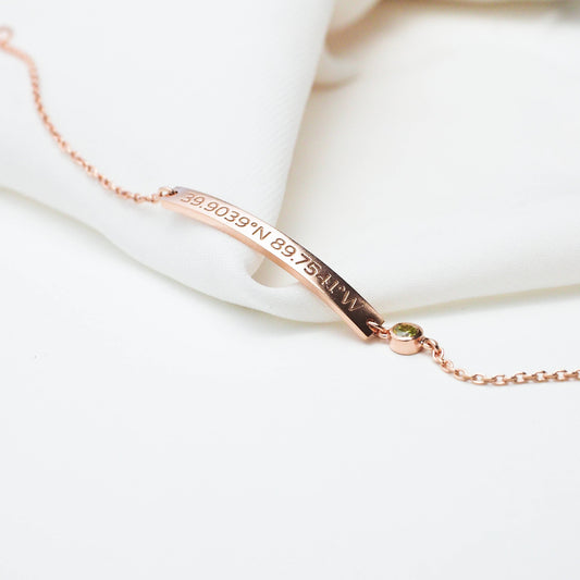 Customized Handmade Thin Coordinates Bar Bracelet