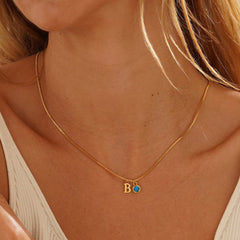 Dainty Initial Birthstone Necklace with Box Chain