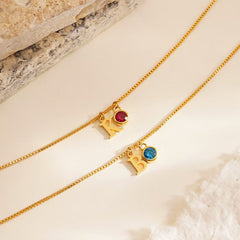 Dainty Initial Birthstone Necklace with Box Chain