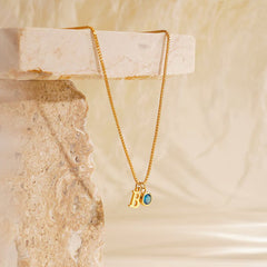 Dainty Initial Birthstone Necklace with Box Chain