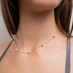 Dainty Peach Pearl Bezel Necklace