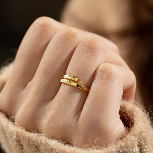 Dainty Stacking Personalized Engraved Double Name Ring