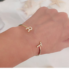 Diamond Setting Couple Initial Bracelet