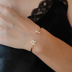 Diamond Setting Couple Initial Bracelet