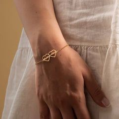 Double Heart Name Bracelet – Personalized Two Name Bracelet in Gold – Custom Couple Bracelet by Jeluxa