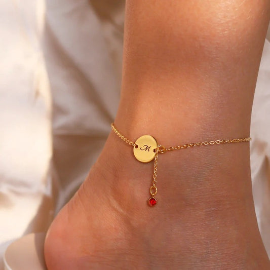 Drop Birthstone Initial Coin Anklets