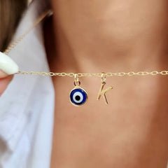 Evil Eye Initial Letter Necklace