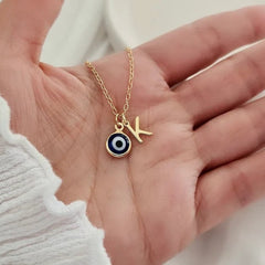 Evil Eye Initial Letter Necklace