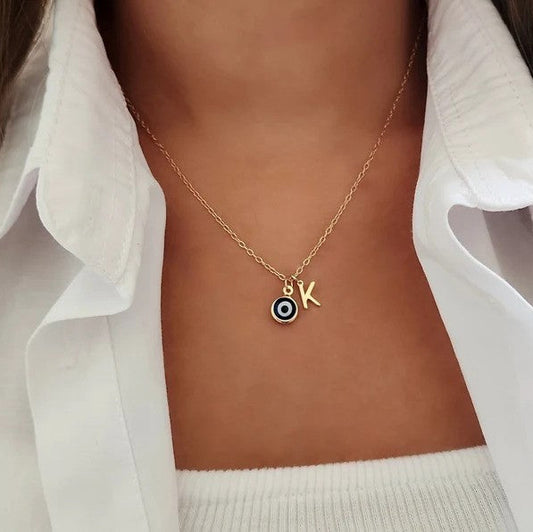 Evil Eye Initial Letter Necklace