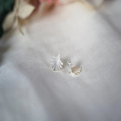 Minimalist Fan Leaf Stud Earrings – Elegant Matte Gold Finish by Jeluxa