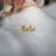 Minimalist Fan Leaf Stud Earrings – Elegant Matte Gold Finish by Jeluxa