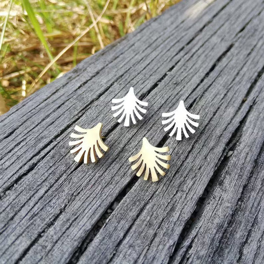 Minimalist Fan Leaf Stud Earrings – Elegant Matte Gold Finish by Jeluxa