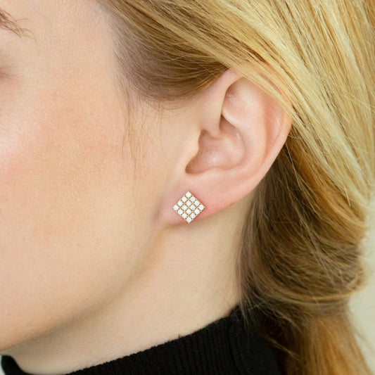 Geometric Grid Square Cluster Diamond Studs