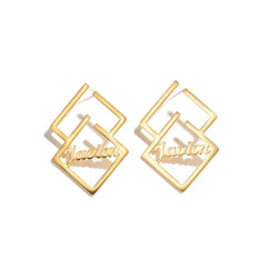 Jeluxa Custom Geometric Name Earrings – Personalized Gold Plated Statement Jewelry