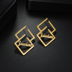 Jeluxa Custom Geometric Name Earrings – Personalized Gold Plated Statement Jewelry