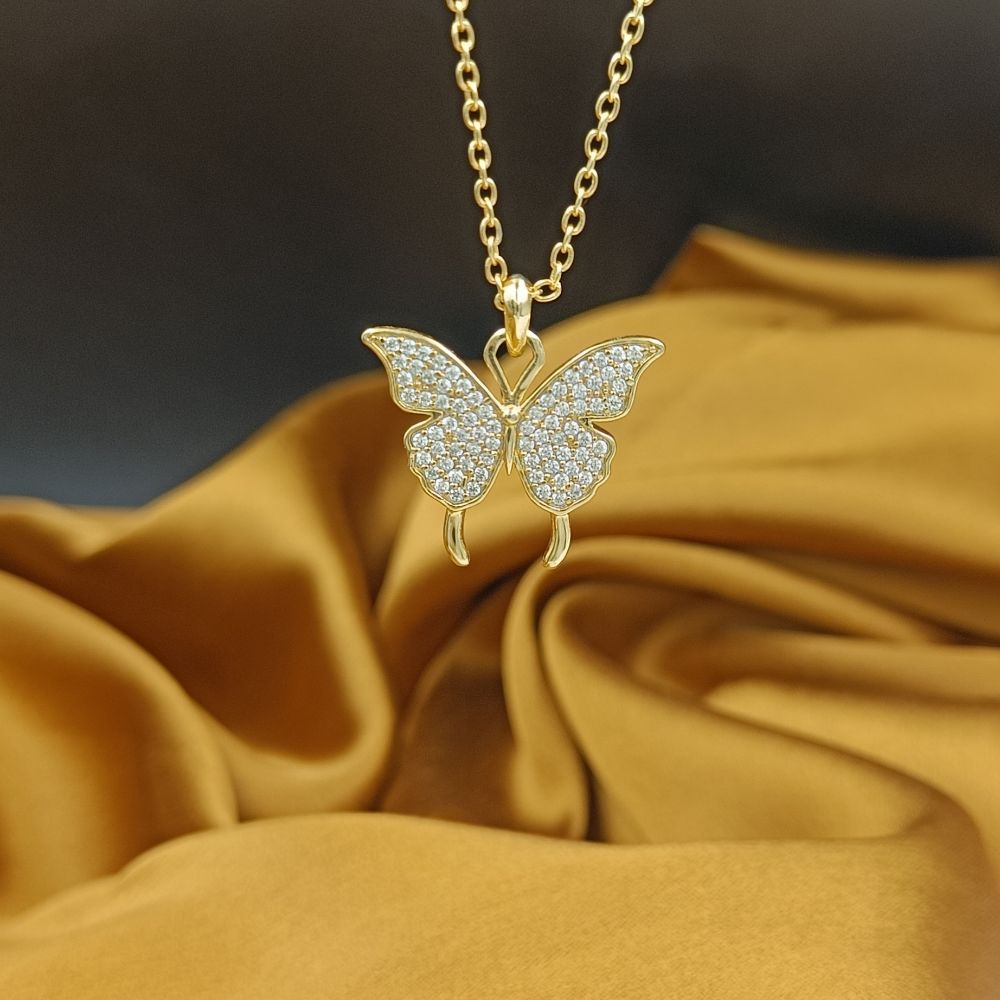 Gold Plated Diamond Butterfly Pendant