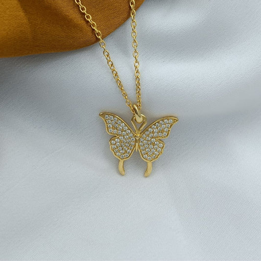 Gold Plated Diamond Butterfly Pendant