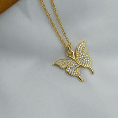 Gold Plated Diamond Butterfly Pendant