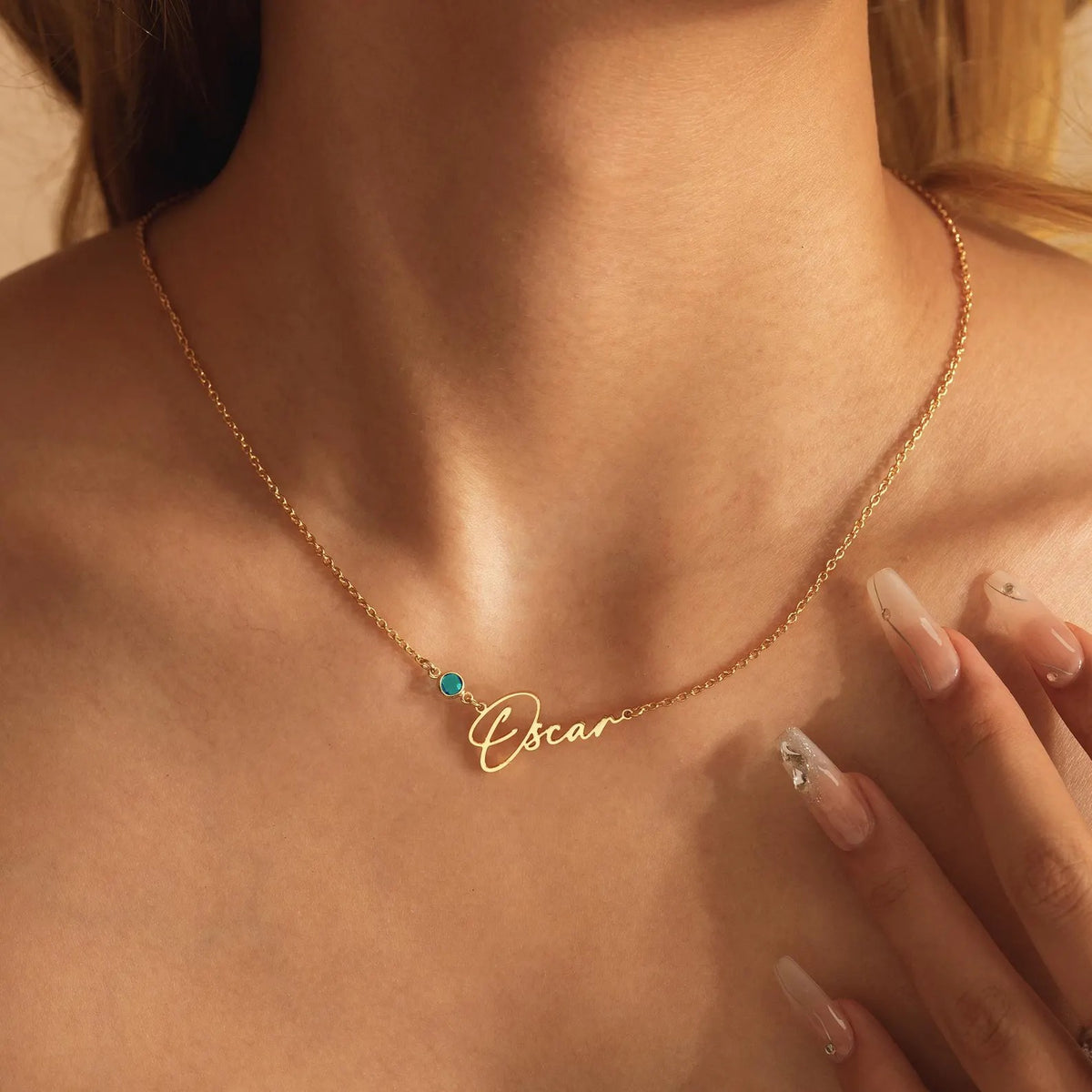 Custom Handmade Birth Stone Name Necklace - Gift For Woman By Jeluxa