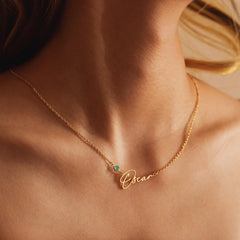 Custom Handmade Birth Stone Name Necklace - Gift For Woman By Jeluxa