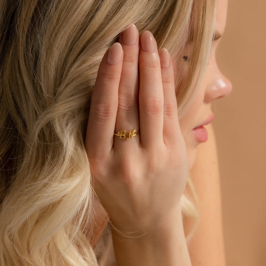 Handmade Custom Hallie Duo Initial Ring For Lovers
