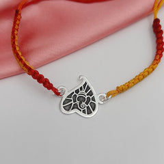 Shree Ganesha Engraved Silver Rakhi-Soft Cotton Thread Rakhi